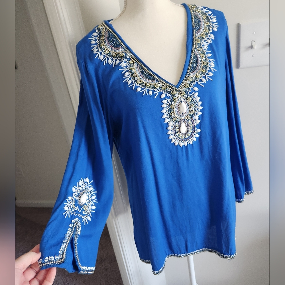 Lily Pulitzer Sequin Beaded Blouse Size M